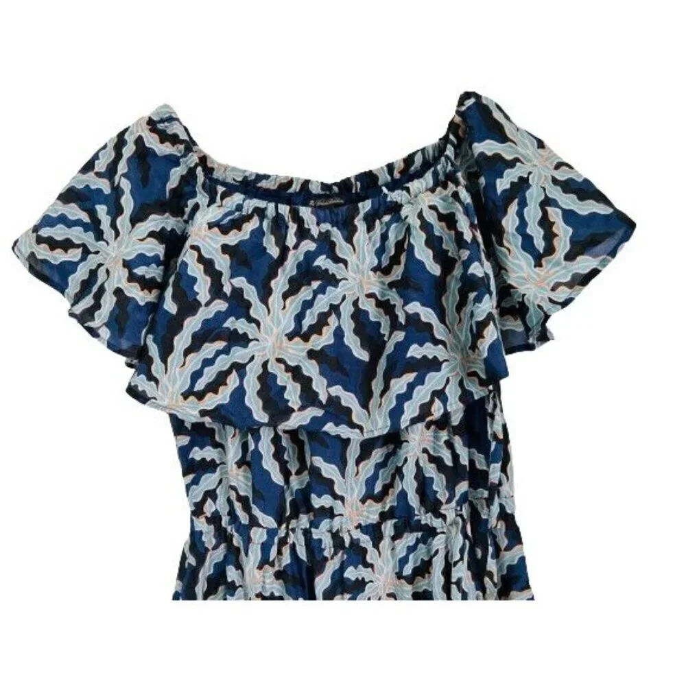 Brooks Brothers Dress Of The Shoulder Maxi Cotton Silk All Over Palm Tree Print